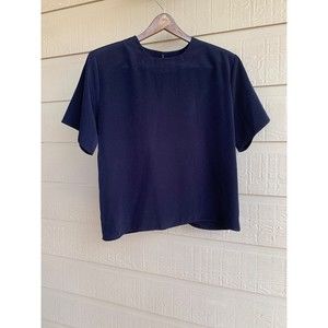 Rebecca Malone women short sleeve back keyhole blouse navy blue sz L